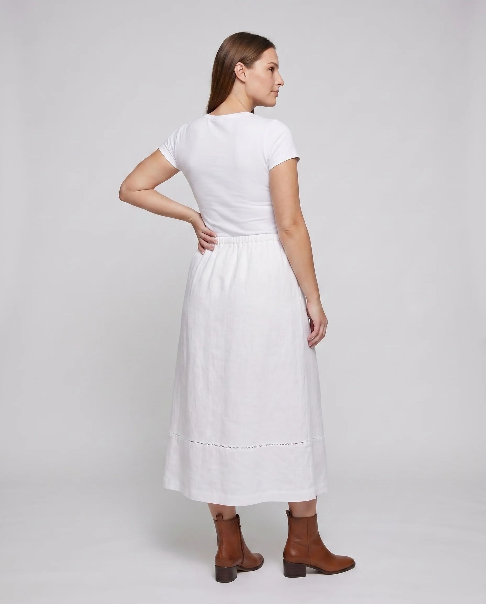 Damen luftiger Midirock aus feinem Leinen mit elastischem Bund - Image 4