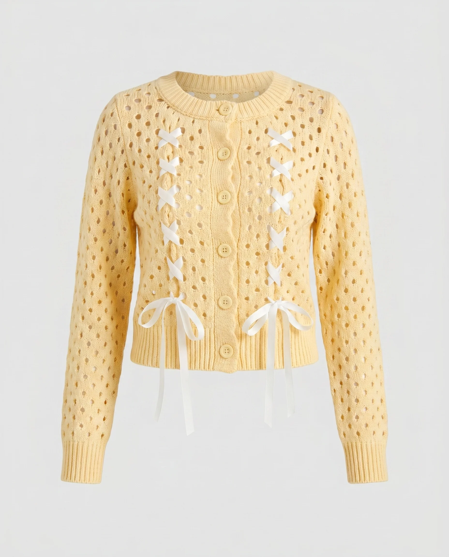 Damen luftiger Strickcardigan mit gekreuzten Schnürdetails - Image 3