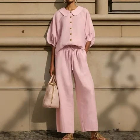 Damen Luftiger Zweiteiler mit modernem Kragen und Knopfdetails R&B - Image 2