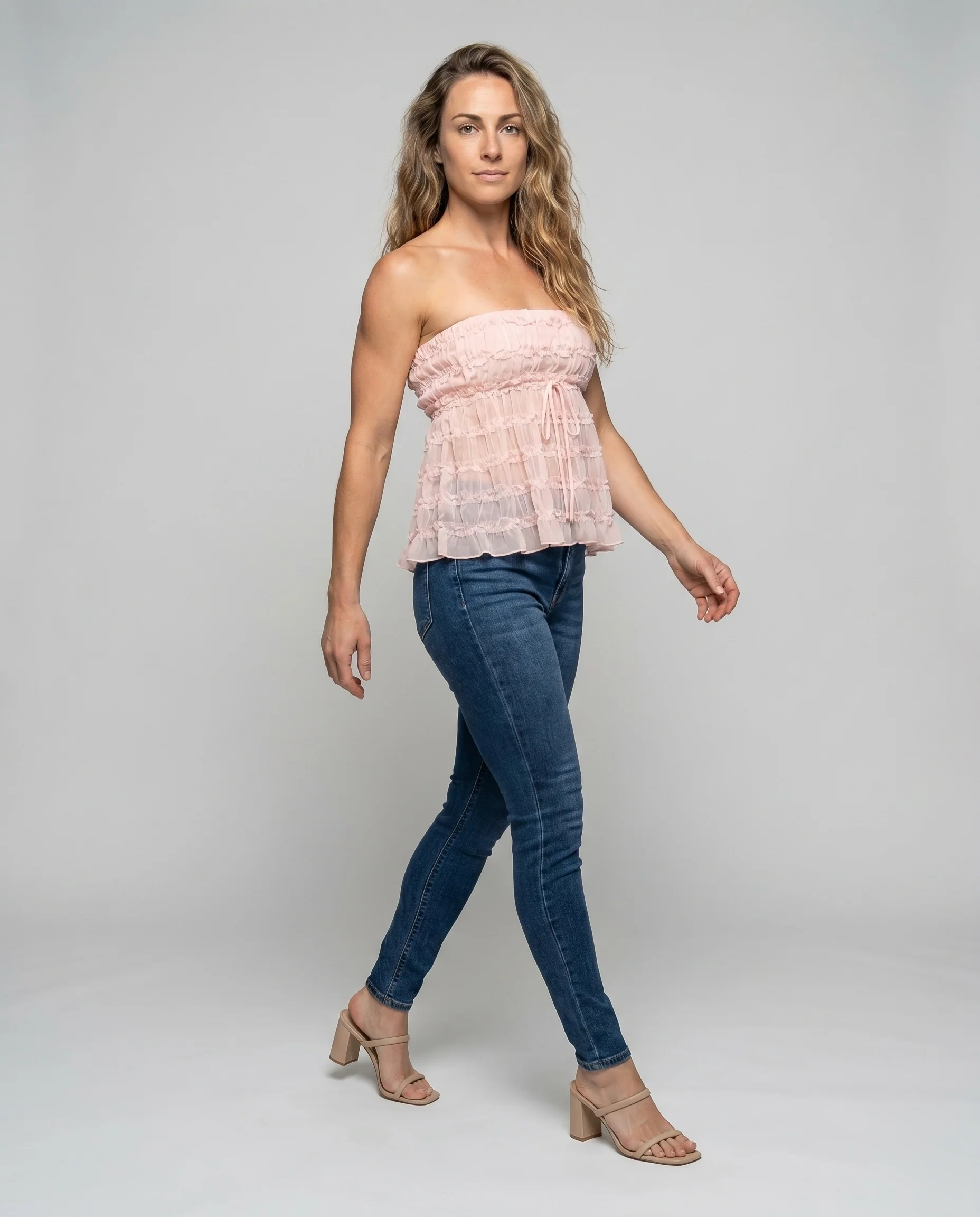 Damen luftiges Bustier-Oberteil mit Rüschendesign und verstellbarem Kordelzug