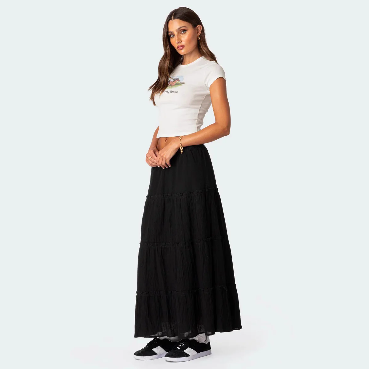 Damen luftiges Crop-Top mit bezauberndem Häkelmuster und schwingendem Saum R&B - Image 4