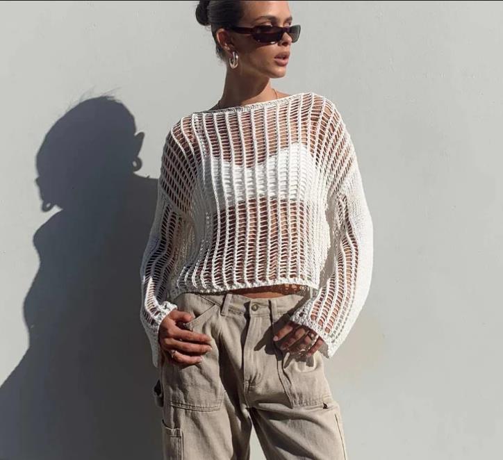 Damen luftiges Cropped Strickoberteil mit weit geschnittenen Ärmeln R&B - Image 8
