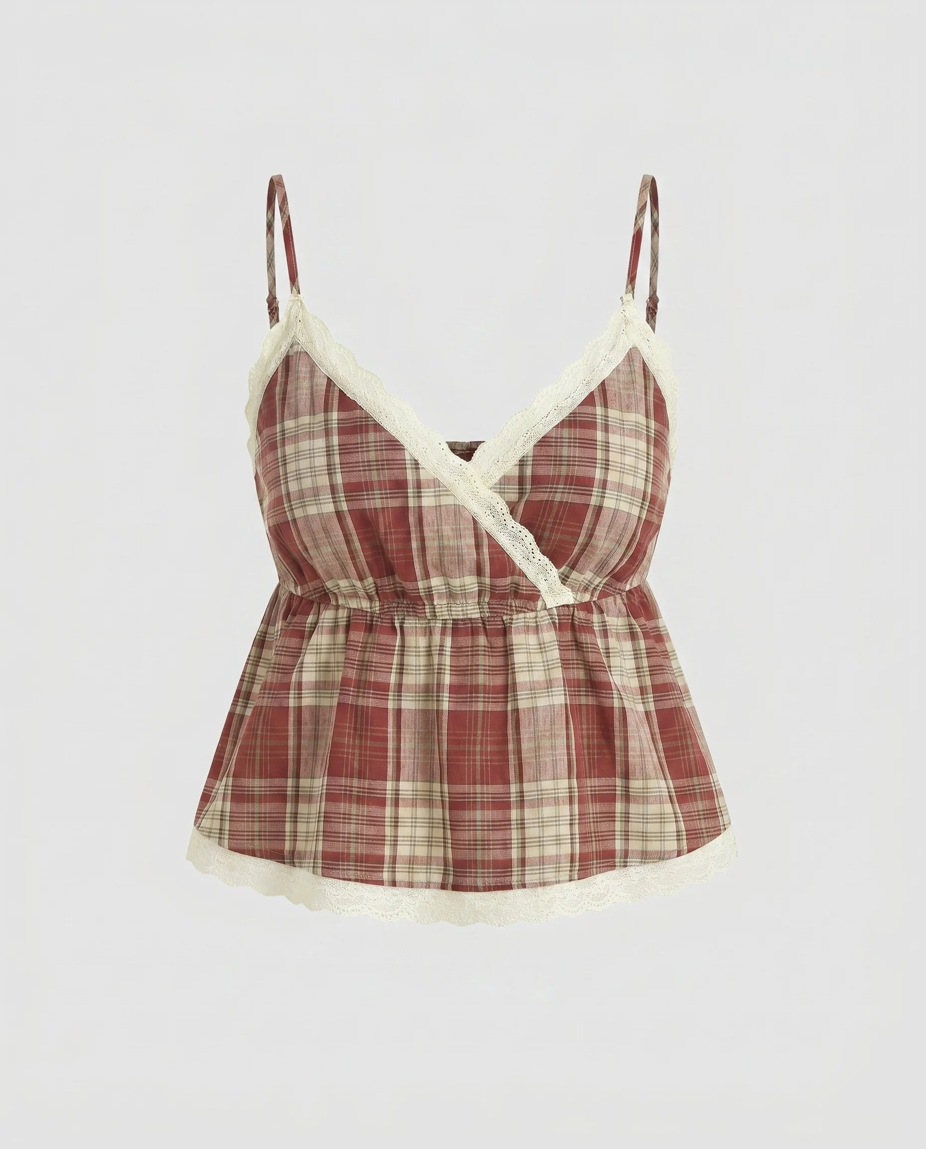 Damen luftiges Karo-Top mit Spitzendetails - Image 5