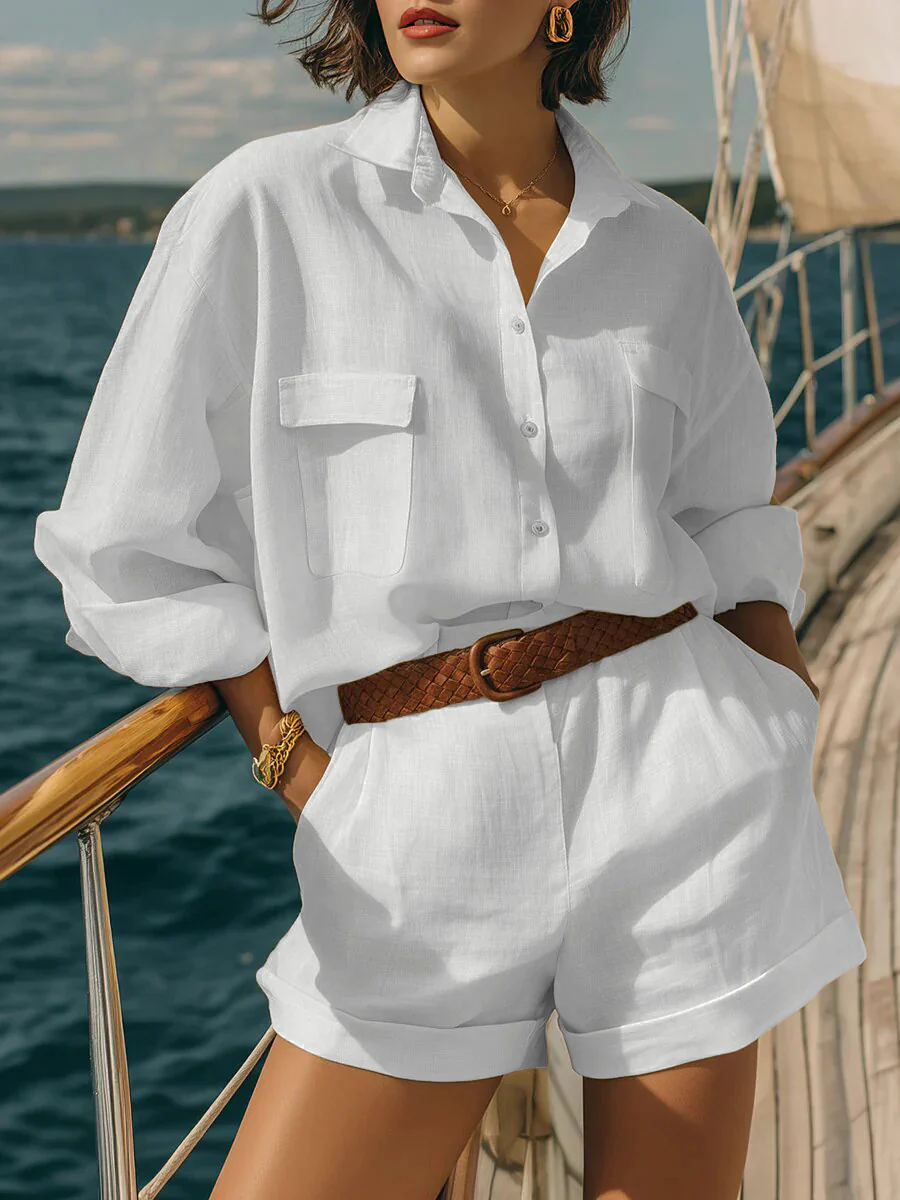 Damen Luftiges Kurzarm-Hemd und Shorts-Set R&B - Image 10