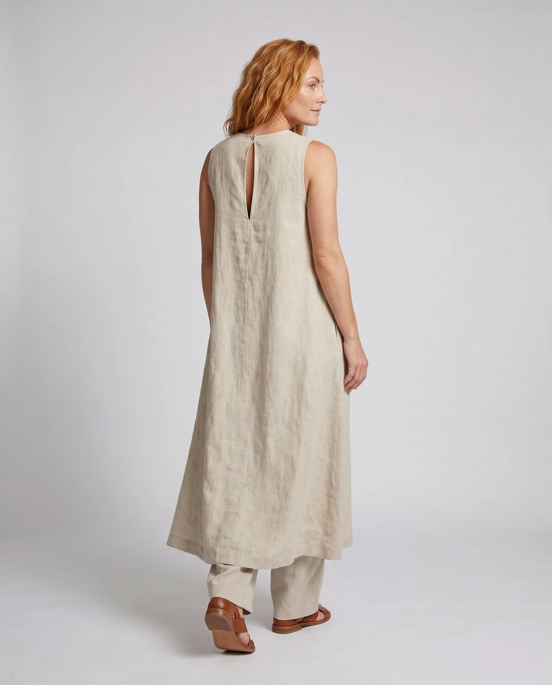 Damen luftiges Leinen-Midikleid im entspannten Schnitt mit minimalistischer Silhouette - Image 4