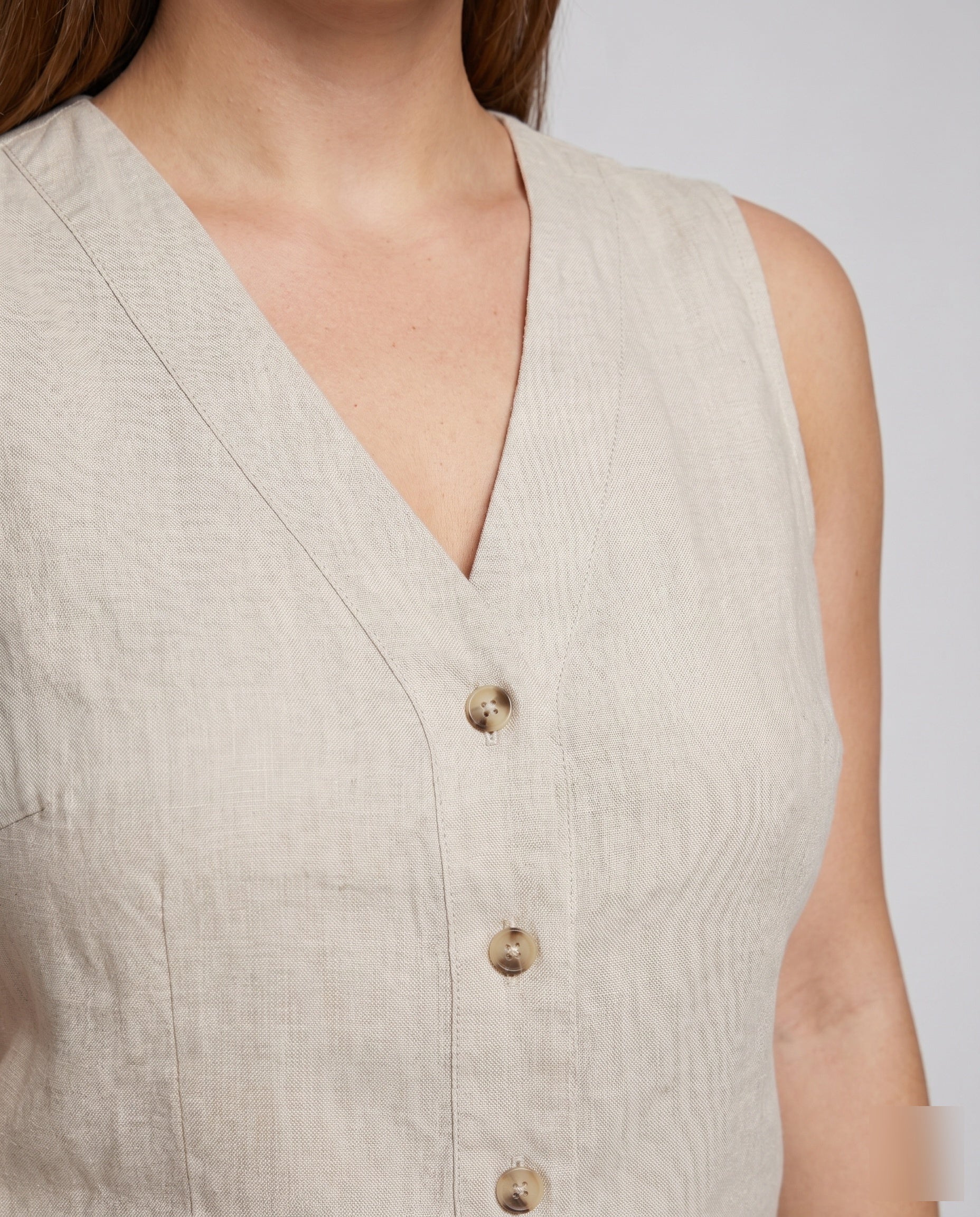 Damen luftiges Leinen-Oberteil mit eleganter Knopfleiste - Image 3