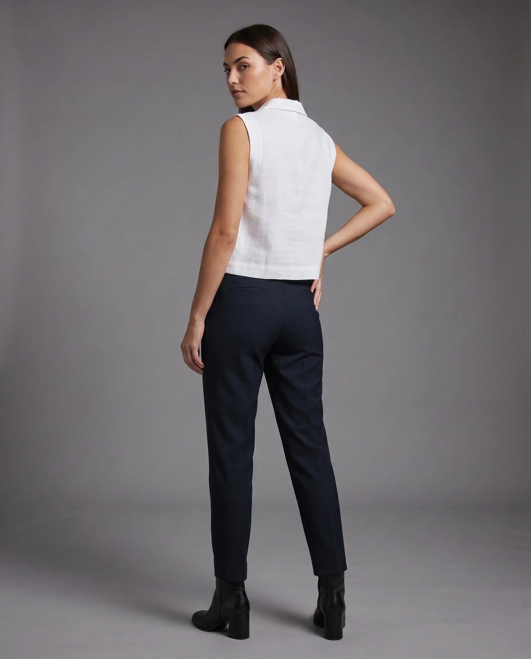 Damen luftiges Leinen-Top mit moderne Kragen und kurzen Ärmeln - Image 2