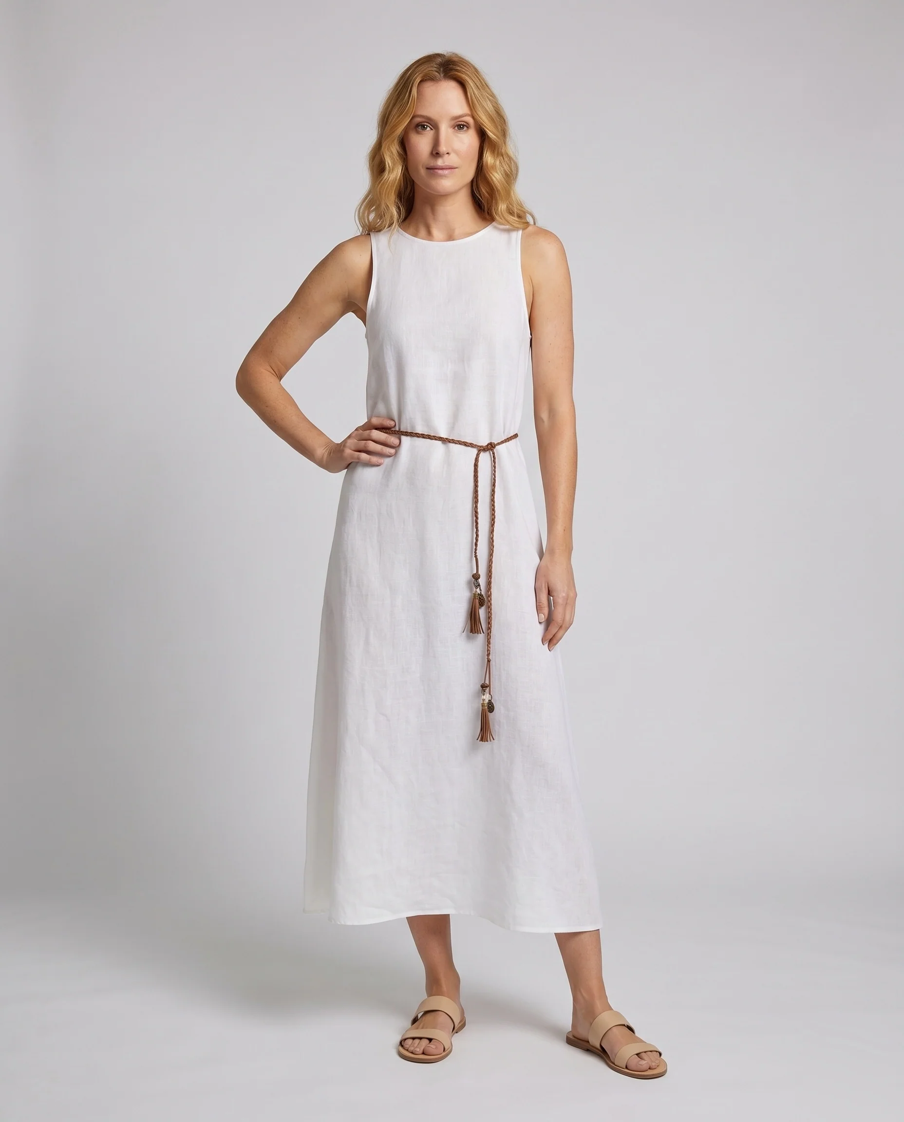Damen luftiges Maxikleid aus hochwertigem Leinen mit eleganter Silhouette