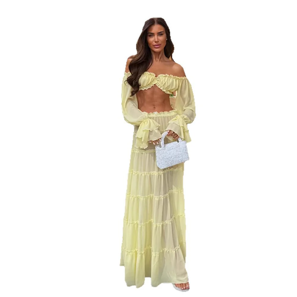 Damen luftiges Maxikleid mit dekorativem Rüschendesign und schulterfreiem Schnitt R&B - Image 5