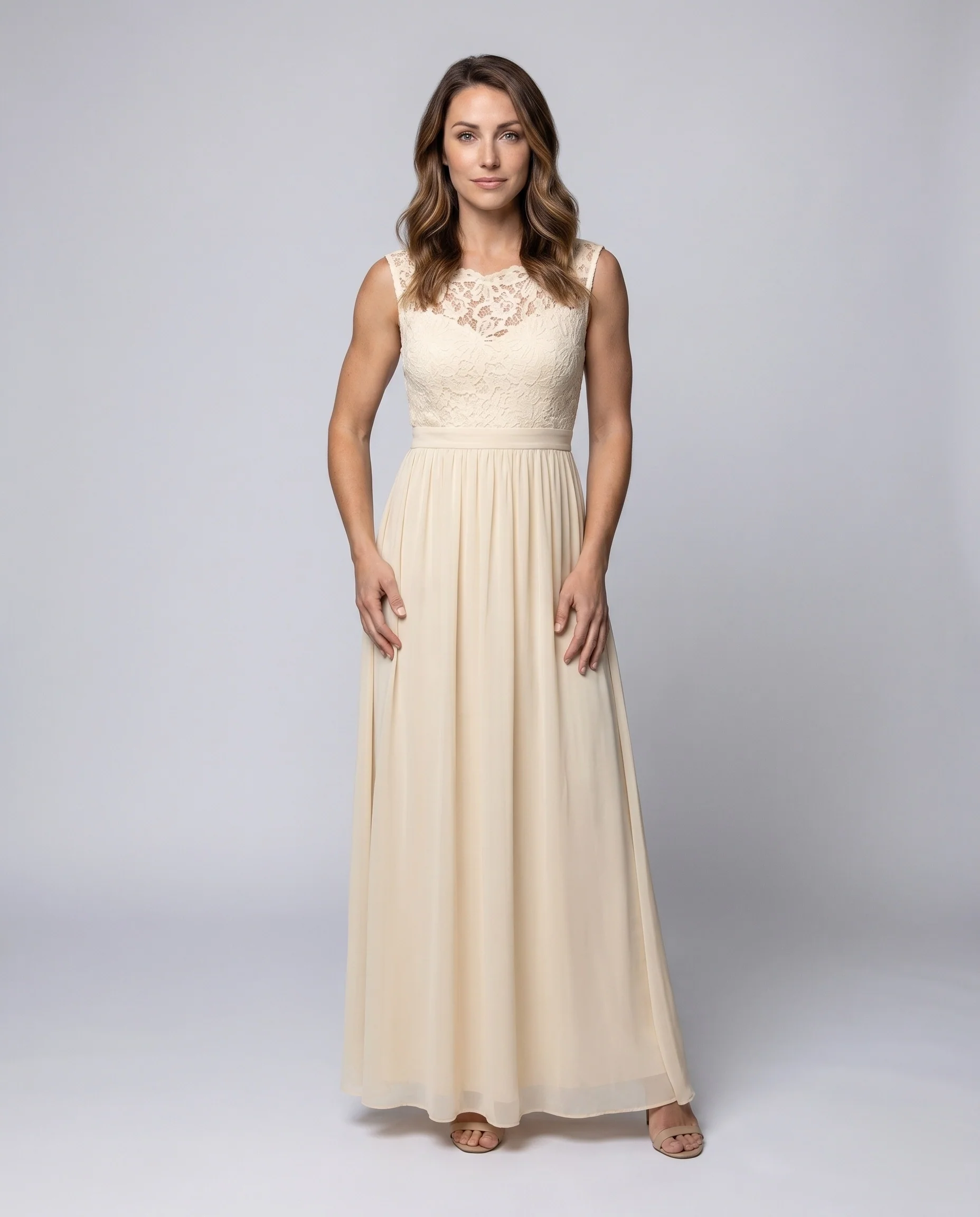 Damen luftiges Maxikleid mit feinem Spitzenoberteil