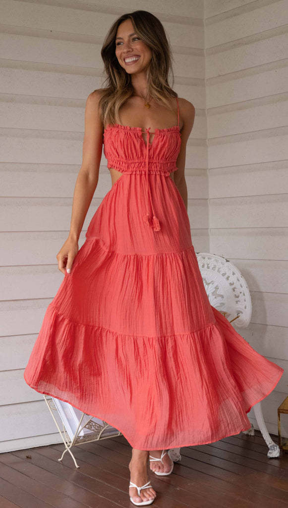 Damen luftiges Maxikleid mit Rüschendetails und verstellbarem Taillenband R&B - Image 8