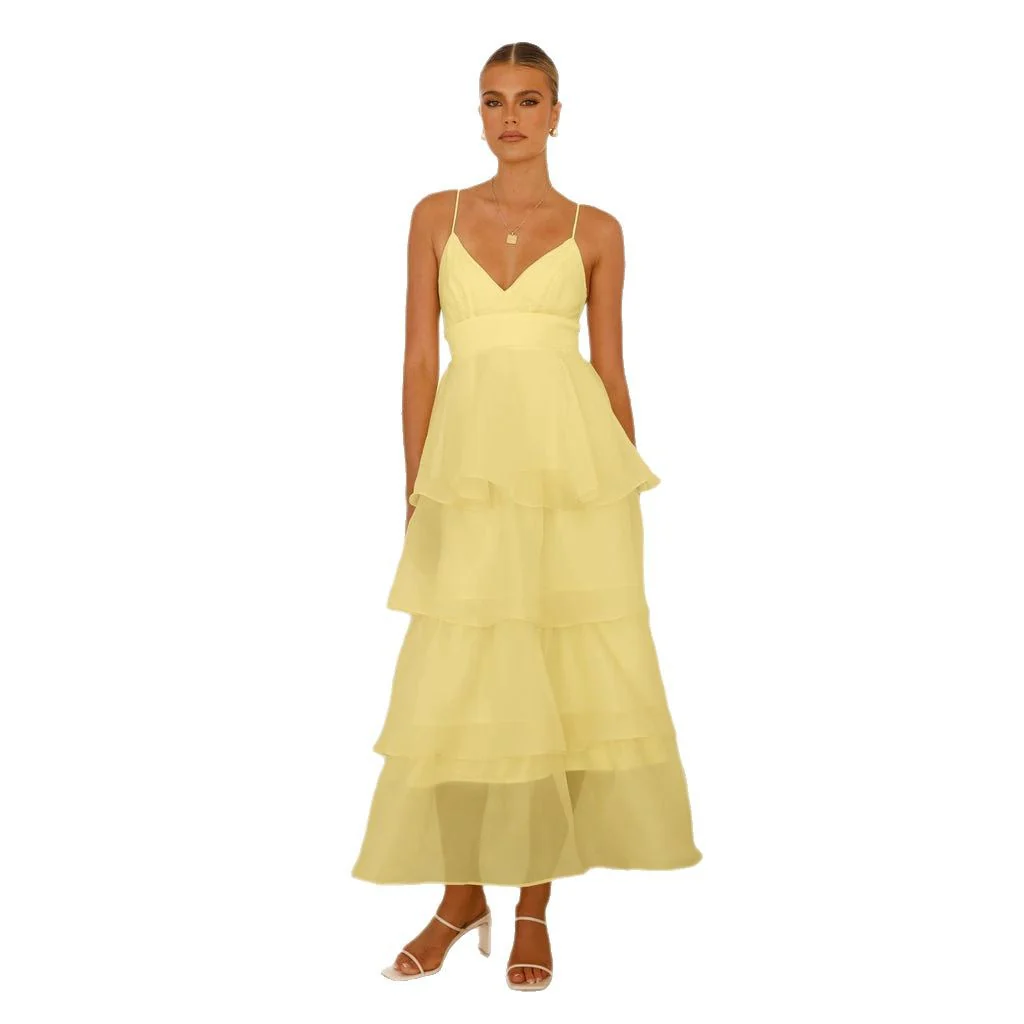 Damen luftiges Maxikleid mit Schichten und Spaghettiträgern R&B - Image 5