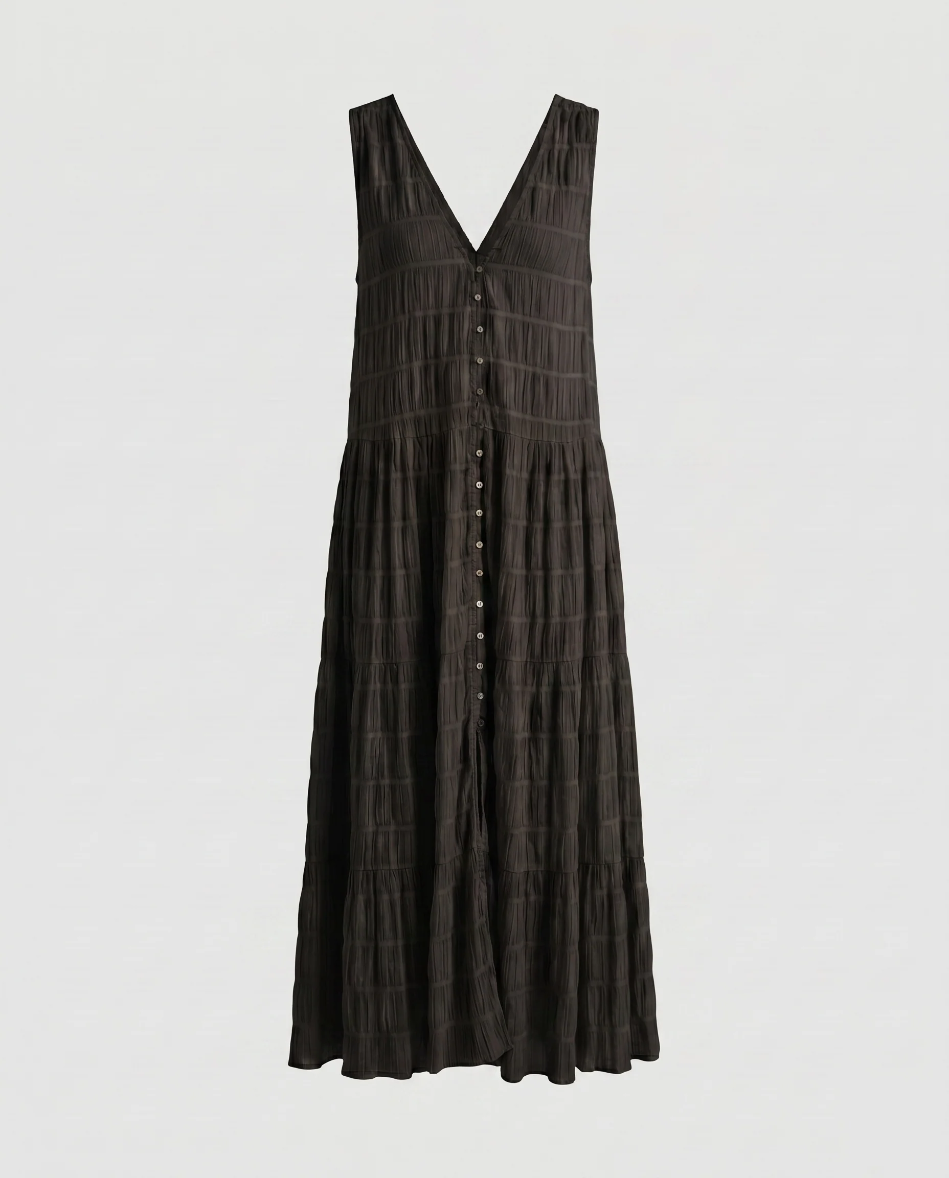 Damen luftiges Maxikleid mit tiefem V-Ausschnitt und Knopfdetails - Image 7