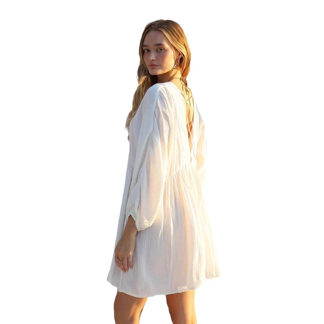 Damen luftiges Sommerkleid mit tiefem V-Ausschnitt und Rüschendetails R&B - Image 5