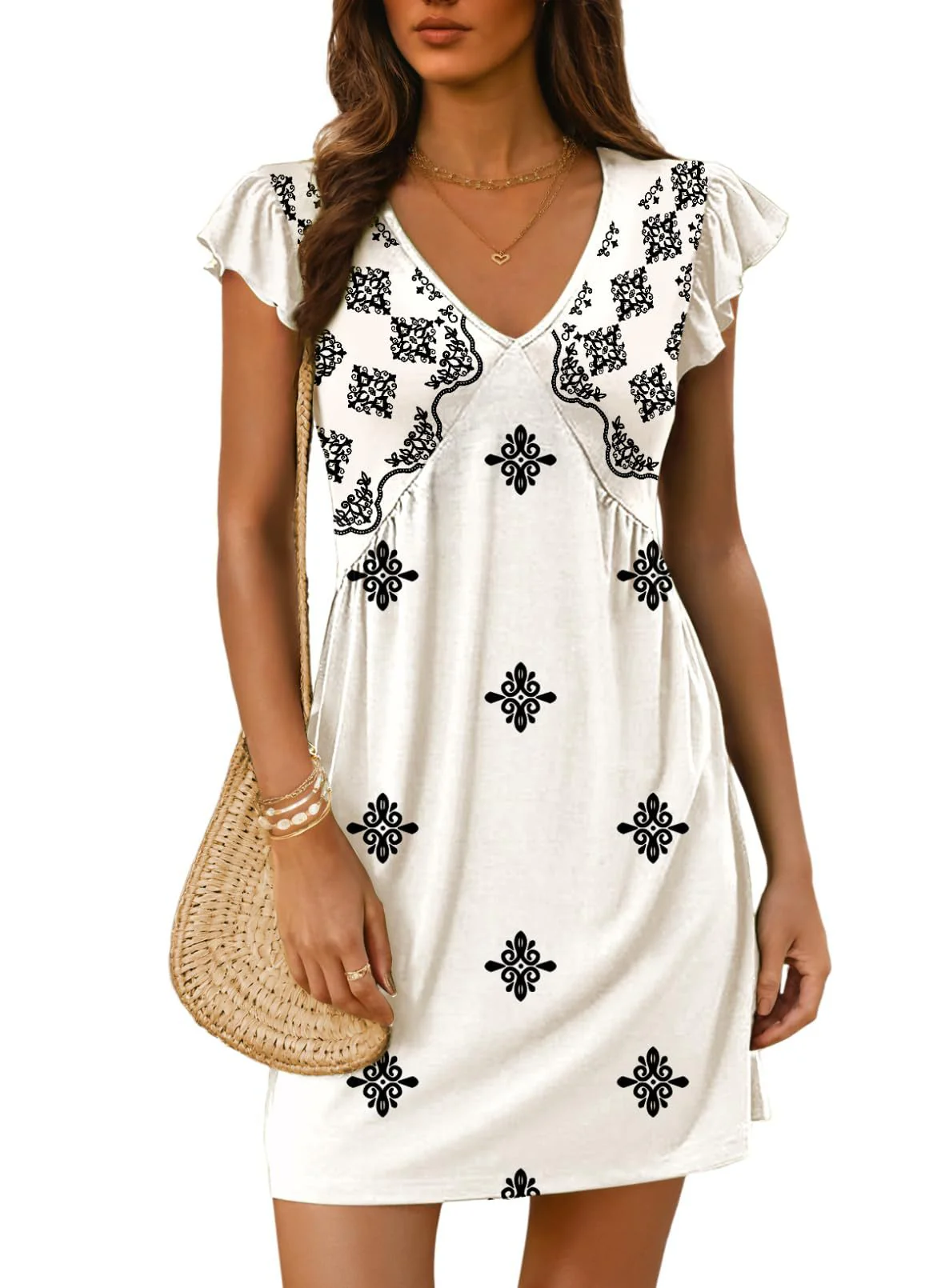 Damen luftiges sommerliches Kleid mit floralem Muster und V-Ausschnitt R&B - Image 11