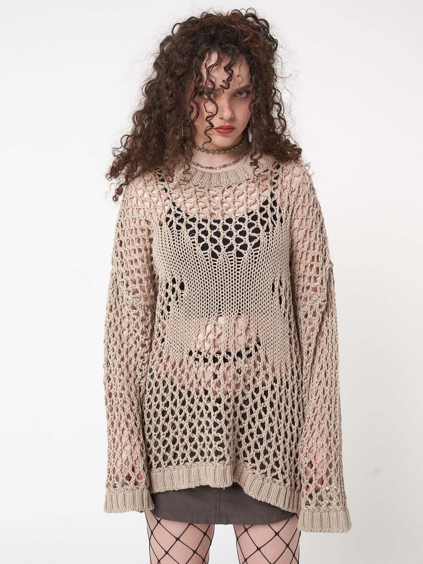 Damen luftiges Strick-Strandkleid mit transparentem Design und langen Ärmeln R&B - Image 4