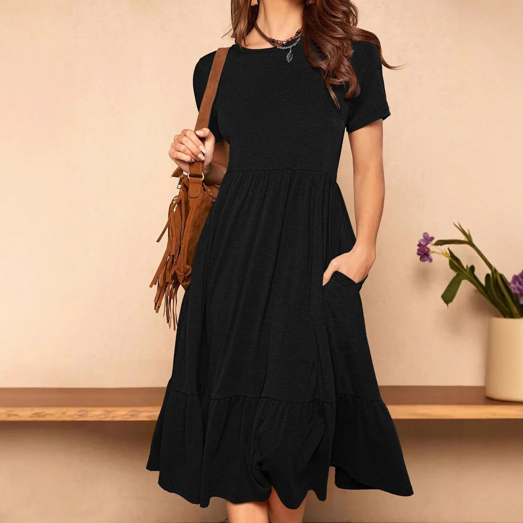 Damen lässiges T-Shirt-Kleid mit lockerer Passform und Rüschensaum R&B - Image 4