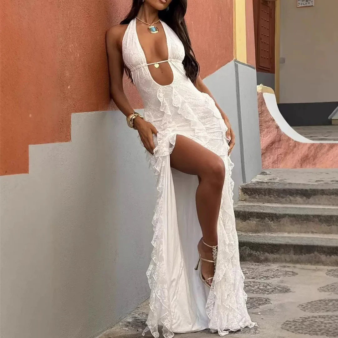Damen Luftiges und elegantes Strandkleid mit tiefem V-Ausschnitt und Rüschendetails R&B - Image 6