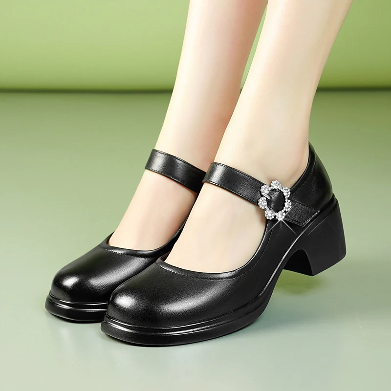 Damen Mary Jane Schuhe mit eleganter Strassverzierung und komfortablem Blockabsatz R&B - Image 2