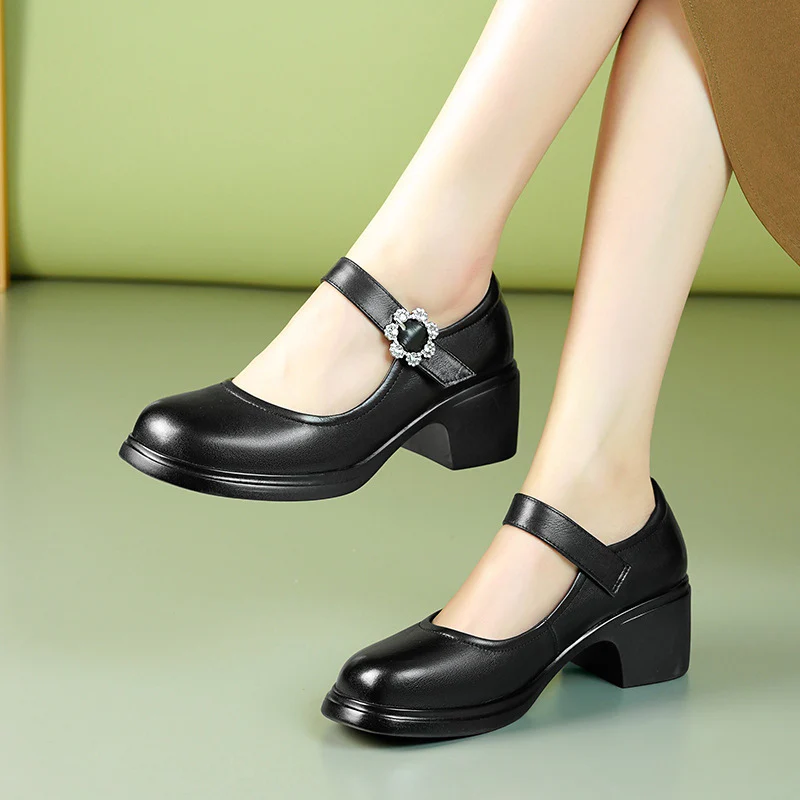 Damen Mary Jane Schuhe mit eleganter Strassverzierung und komfortablem Blockabsatz R&B - Image 3
