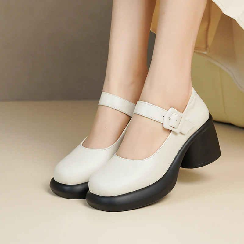 Damen Mary Jane Schuhe mit modischem Riemen und komfortablem Blockabsatz R&B
