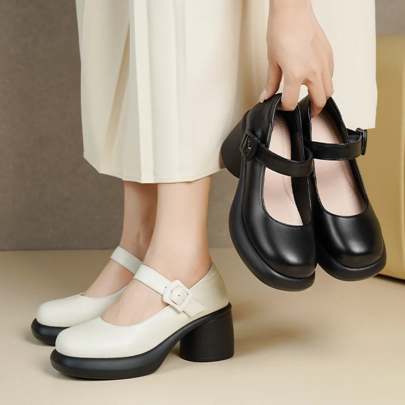 Damen Mary Jane Schuhe mit modischem Riemen und komfortablem Blockabsatz R&B - Image 4
