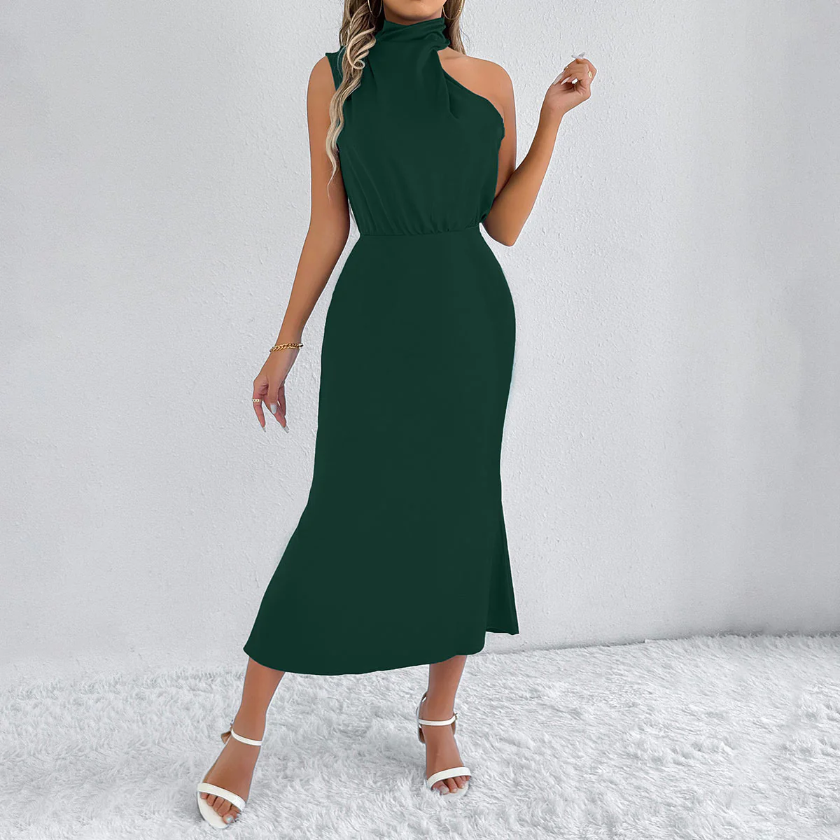 Damen Maxi-Kleid mit asymmetrischem Halter und fließendem Schnitt R&B - Image 2