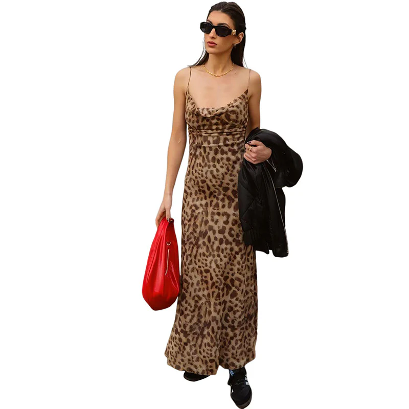 Damen Maxi Kleid mit elegantem Leopardenmuster und schmalen Trägern R&B - Image 5