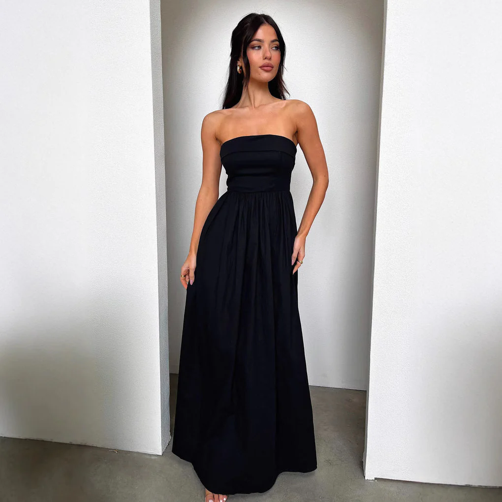 Damen Maxi-Kleid mit figurbetontem Oberteil und fließendem Rock R&B