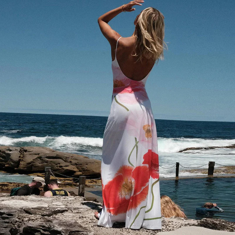 Damen Maxi Kleid mit floralem Print und spaghetti-Trägern R&B - Image 4