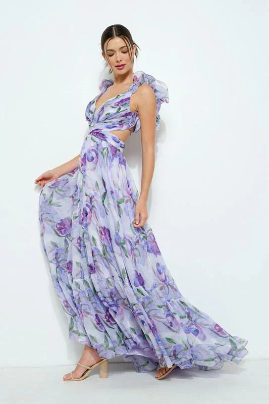 Damen Maxi-Kleid mit floralen Rüschen und schwingendem Design R&B - Image 8