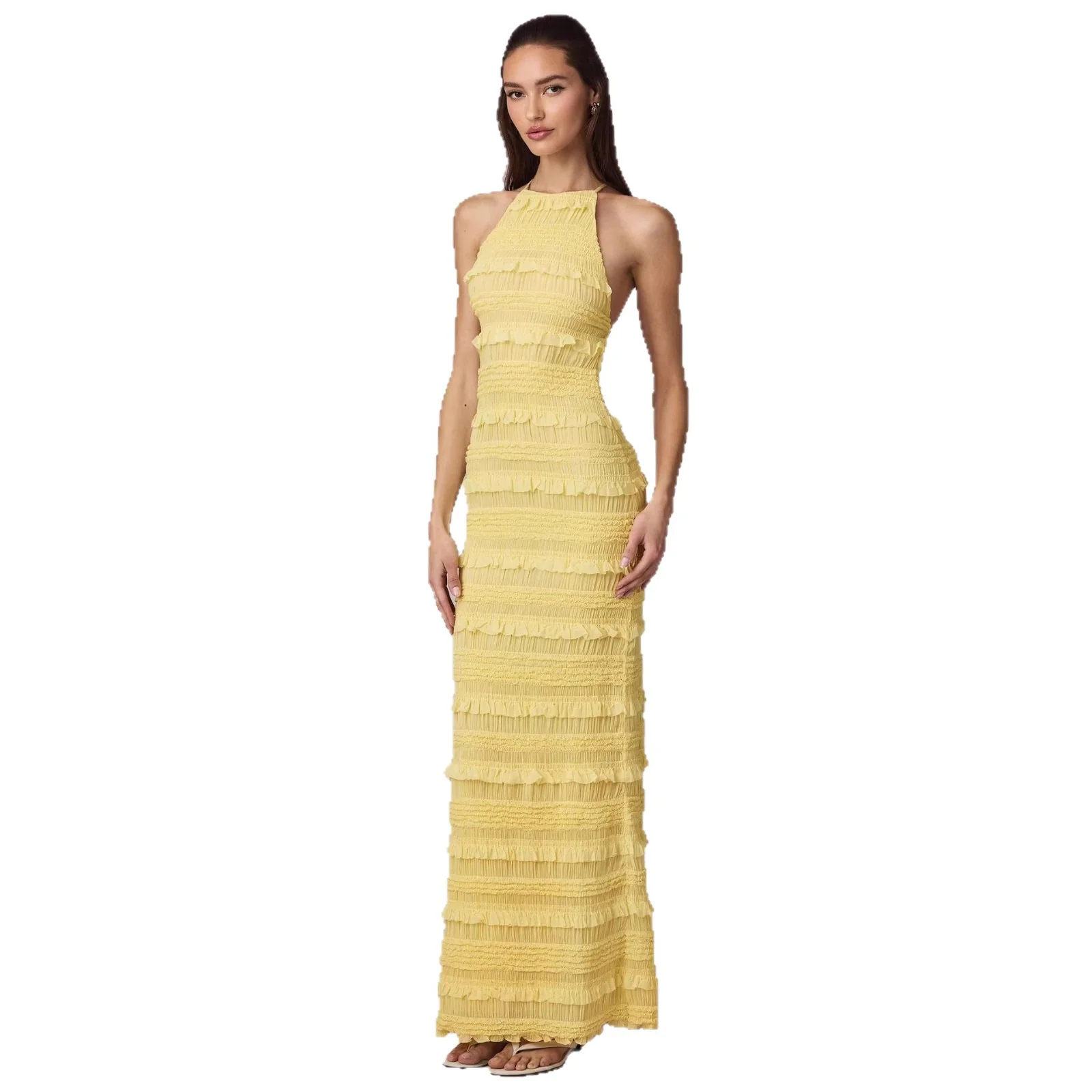 Damen Maxi-Kleid mit fransendem Design und elegantem Halterneck R&B - Image 5
