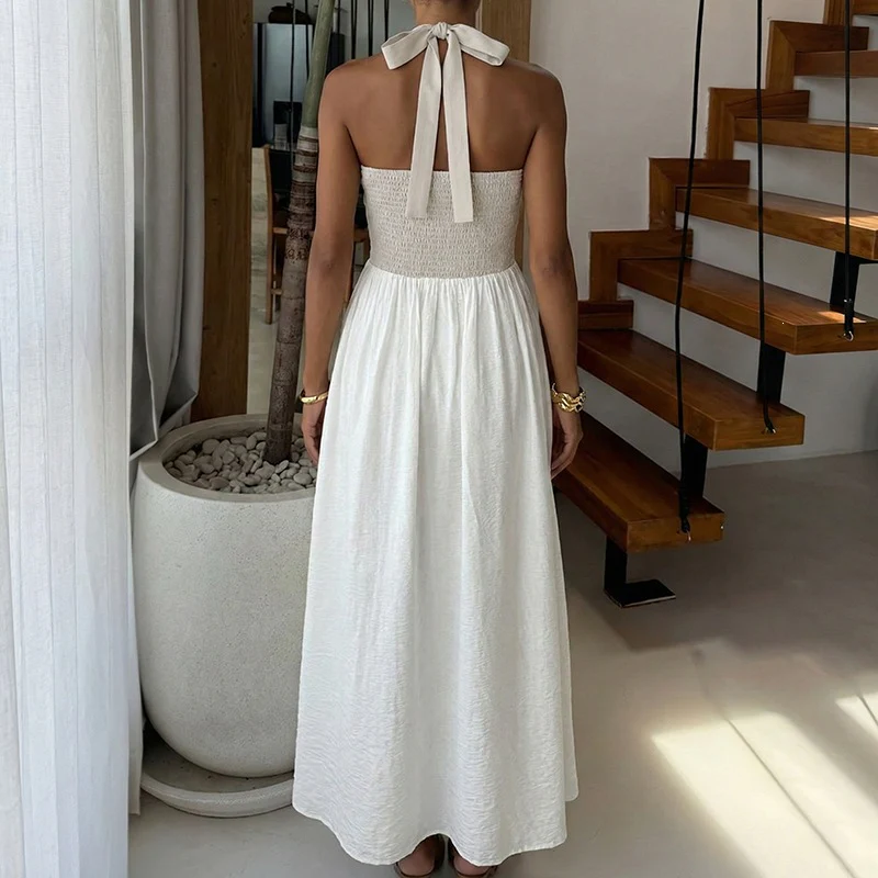 Damen Maxi-Kleid mit halterträger und eleganter Faltenoptik R&B - Image 4
