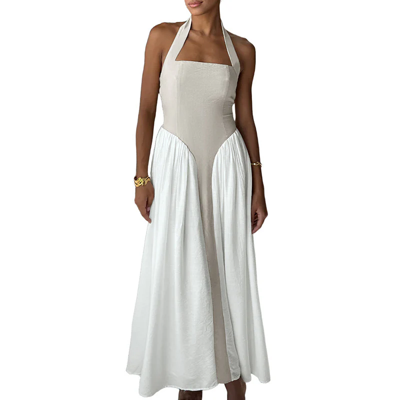 Damen Maxi-Kleid mit halterträger und eleganter Faltenoptik R&B - Image 5