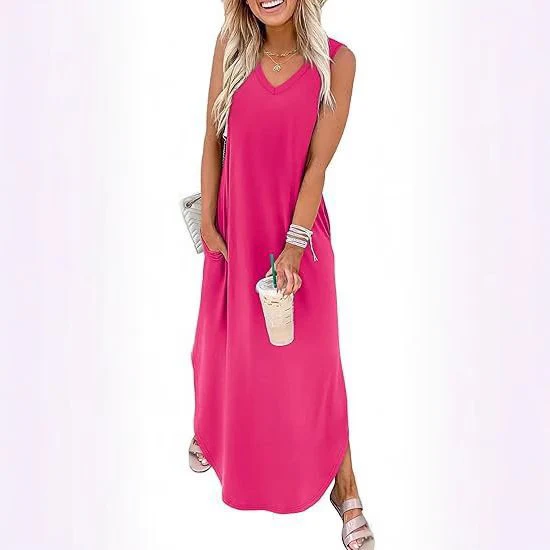 Damen Maxi-Kleid mit modernem V-Ausschnitt und praktischem Taschendesign R&B - Image 12