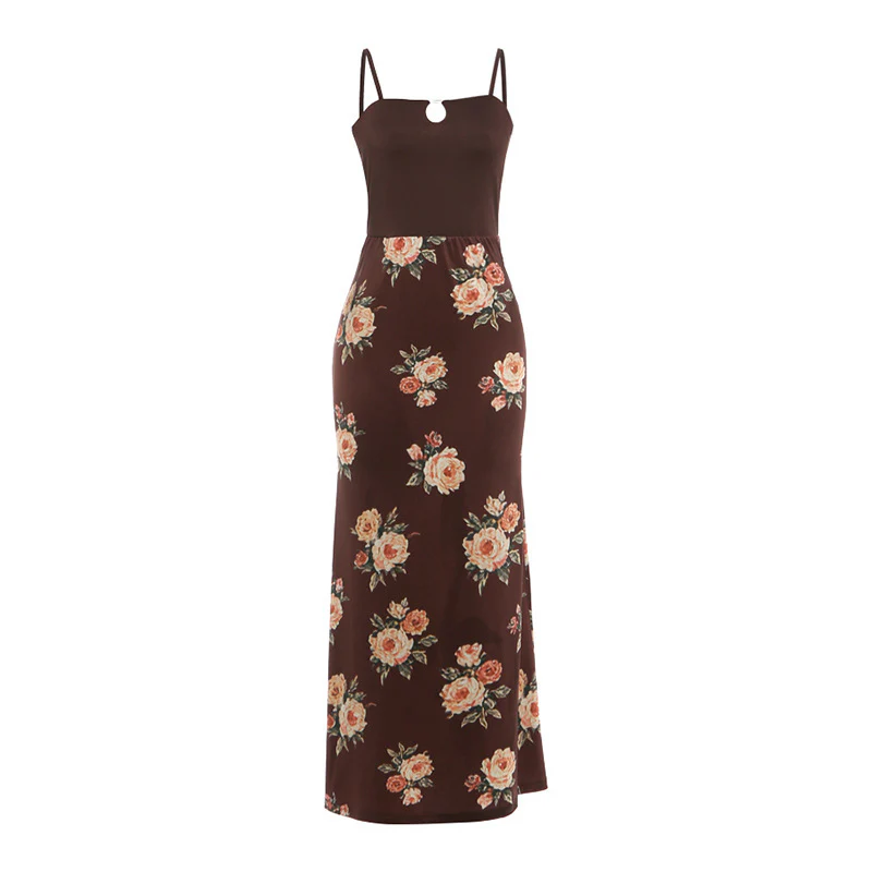Damen Maxi-Kleid mit modischem Blumenmuster und schmalen Spaghettiträgern R&B - Image 7