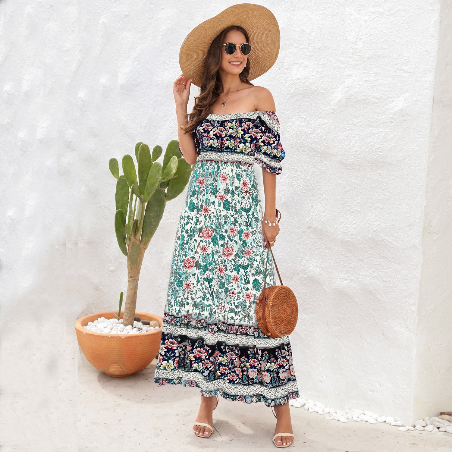 Damen Maxi-Kleid mit schulterfreier Passform und floralen Mustern R&B - Image 6