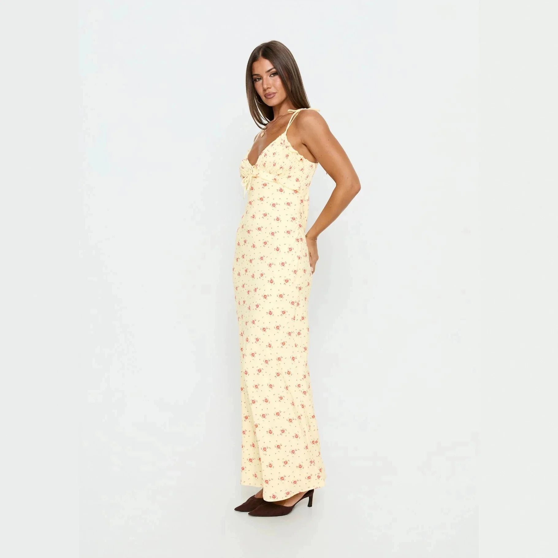 Damen Maxi-Kleid mit verspieltem Blumenmuster und verstellbaren Spaghetti-Trägern R&B - Image 2