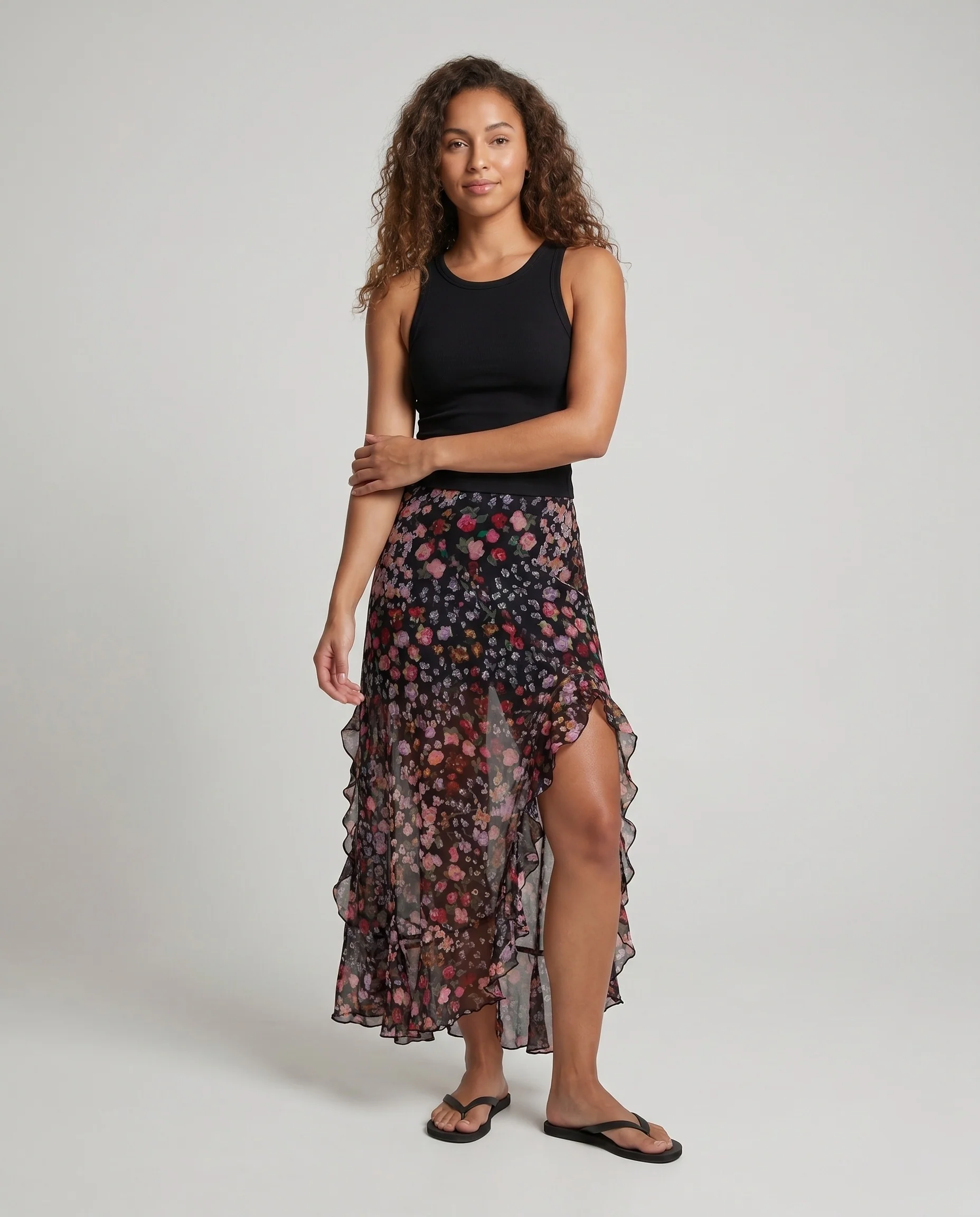 Damen Maxi-Rock mit fließendem Schnitt und floralem Design R&B