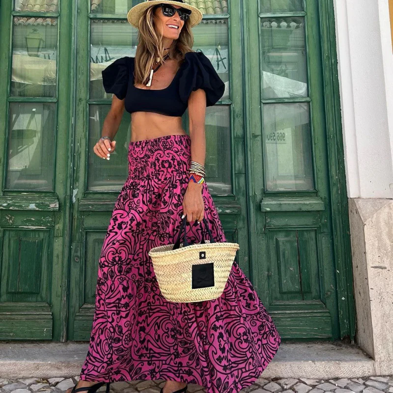 Damen Maxi-Rock mit kunstvollem floralen Muster und elastischem Taillenband R&B - Image 4