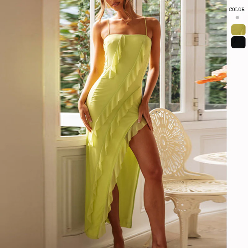 Damen Maxi-Rock mit verspieltem Rüschendesign und hohem Schlitz R&B