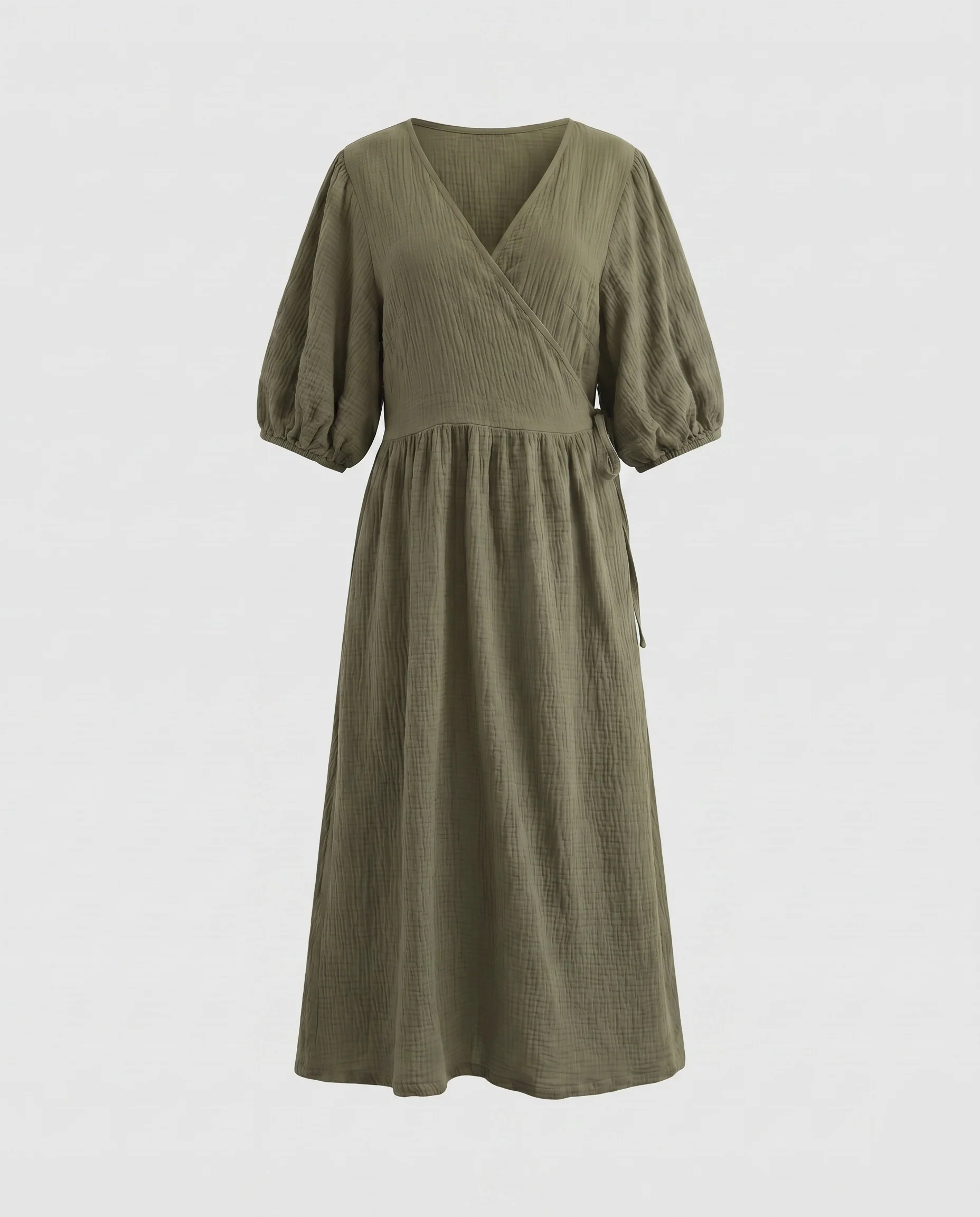 Damen Maxi-Wickelkleid mit eleganten Ballonärmeln und hohem Komfort - Image 9