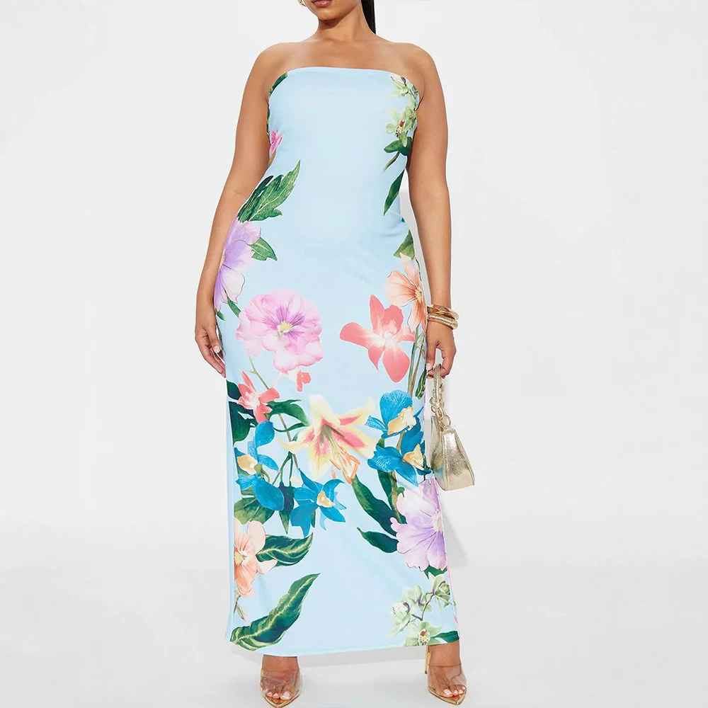Damen Maxikleid im eleganten Bandeau-Stil mit floralem Druck R&B - Image 2