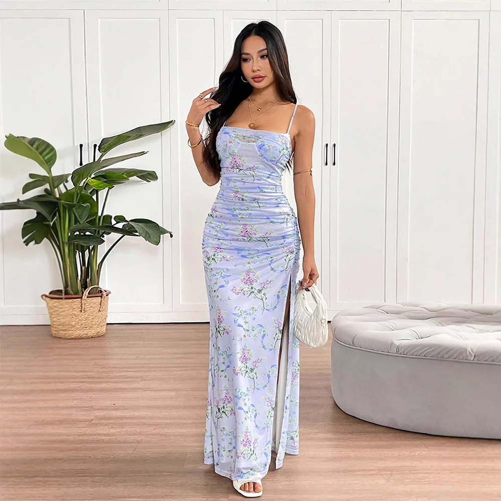 Damen Maxikleid im romantischen Floral-Design mit verstellbaren Trägern R&B