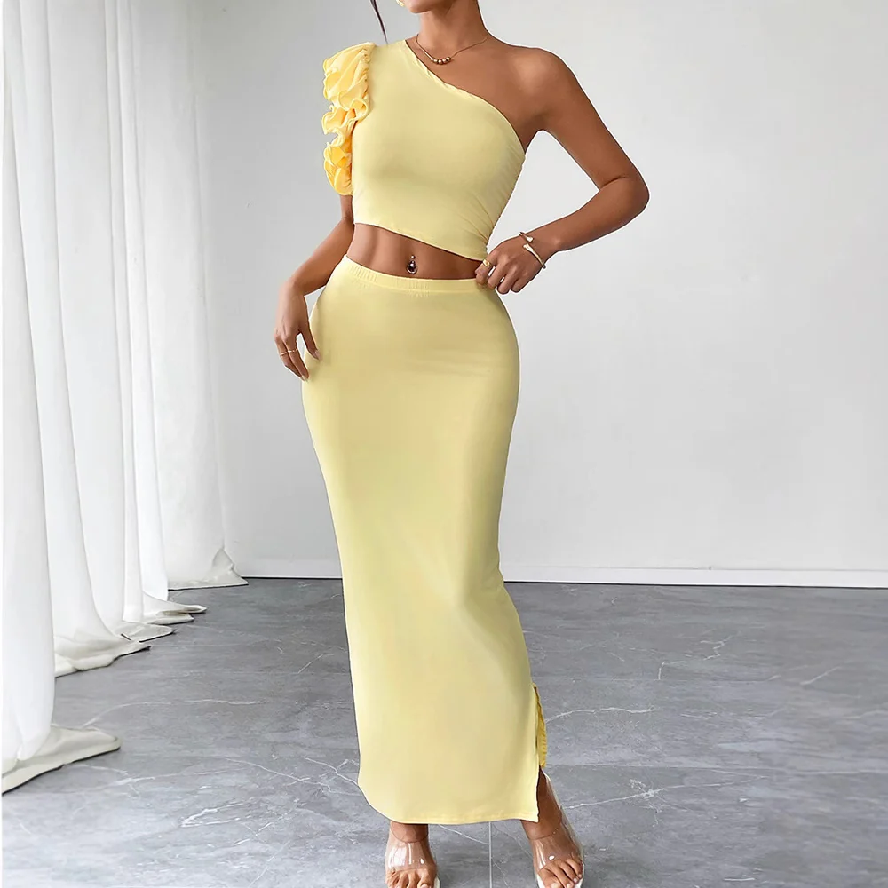 Damen Maxikleid mit asymmetrischem Schnitt und Rüschendetails R&B - Image 3