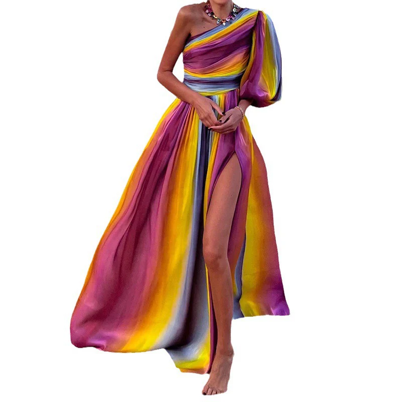 Damen Maxikleid mit asymmetrischem Träger und elegantem Schlitz R&B - Image 5