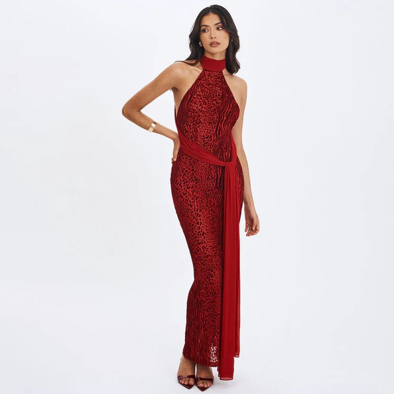 Damen Maxikleid mit aufregendem Wickeldesign und elegantem Halterkragen R&B - Image 3