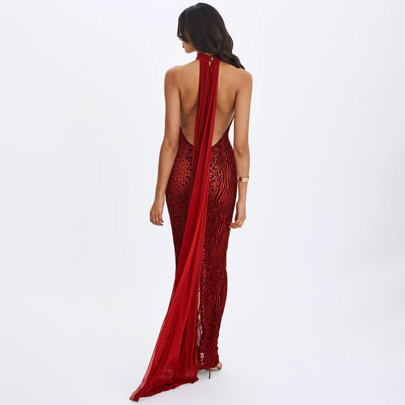 Damen Maxikleid mit aufregendem Wickeldesign und elegantem Halterkragen R&B - Image 4