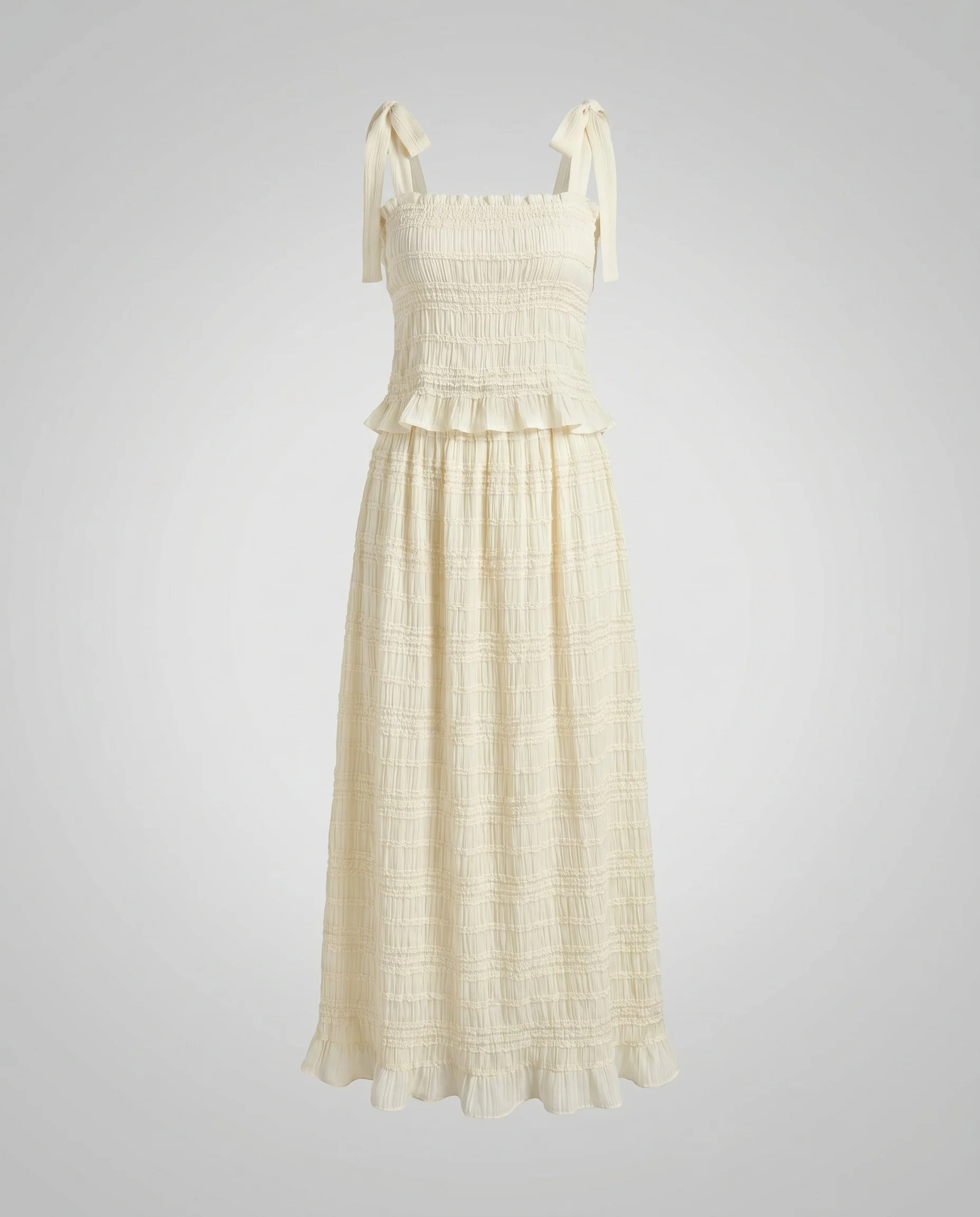 Damen Maxikleid mit Bindeträgern und voluminösem Saum - Image 5
