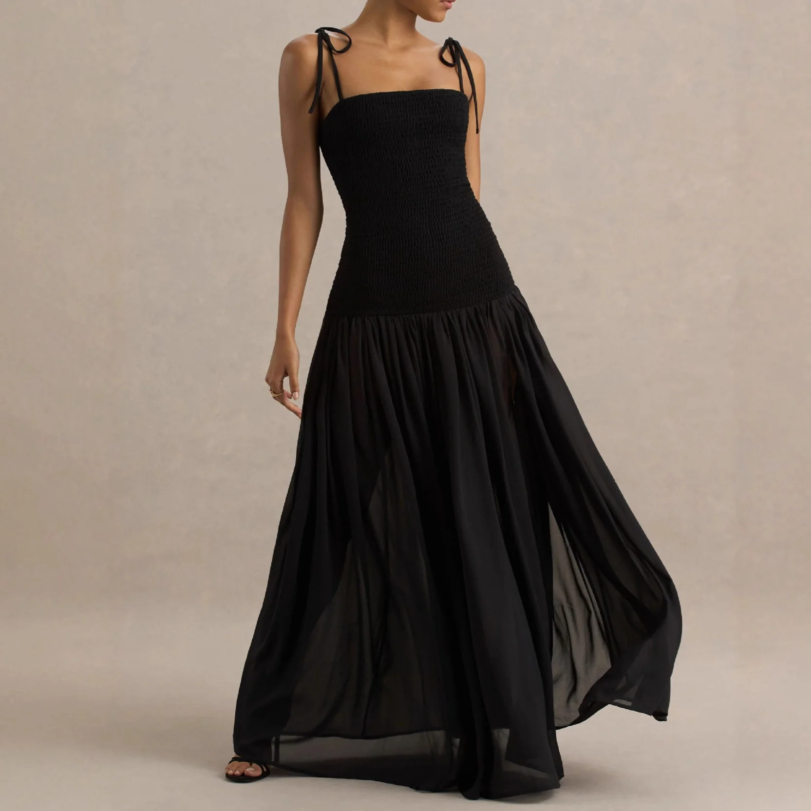 Damen Maxikleid mit einem eleganten, gerafften Oberteil und schwingendem Rock R&B - Image 6